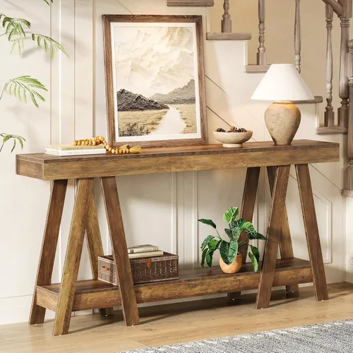 Miniatura 4 de Tribesigns Mesa consola de granja de 70.87 pulgadas, mesa decorativa de entrada de 2 niveles detrás del sofá para sala de estar, entrada, vestíbulo