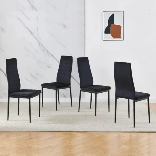 Miniatura 4 de Juego de 4 mesas de comedor y sillas negras modernas de 5 piezas para cocina pequeña, mesa rectangular de vidrio templado y 4 sillas de terciopelo