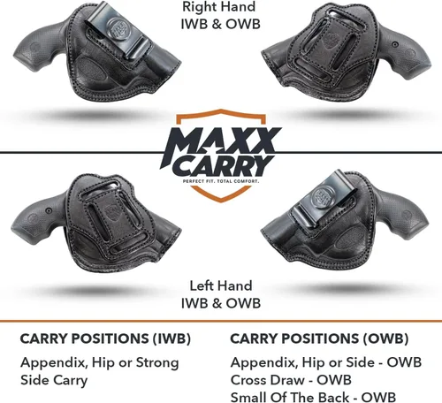 Miniatura 6 de Maxx Carry Funda de cuero de alta calidad OWB e IWB de 4 vías para pistola de marco J para los modelos S&W 442 y 642 Airweight 637, 638, 640 y otros
