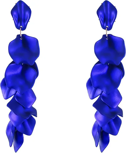 Bohemian Acrylic Rose Flower Petal Floral Tassel Drop Dangle Earrings Large Resin Hanging for Women Girls Party Boho Holiday Summer Wedding Jewelry