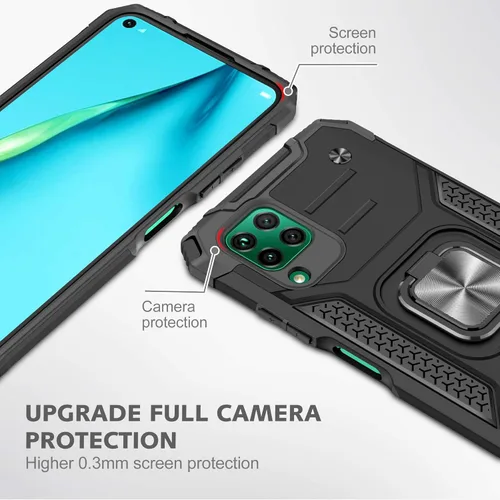 Miniatura 7 de Asuwish Funda compatible con Huawei P40 Lite y protector de pantalla de vidrio templado, accesorios para celda, soporte de anillo, fundas Negro