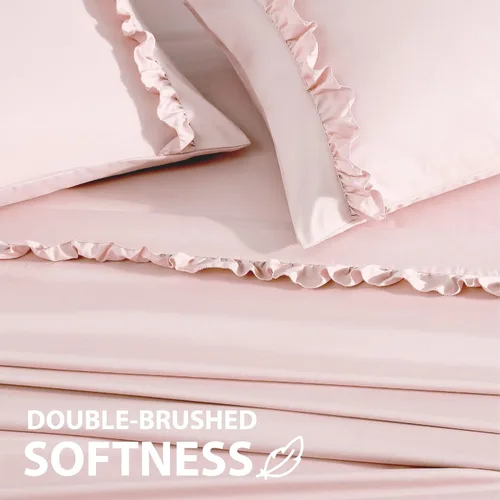 Miniatura 3 de Swift Home Juego de sábanas de microfibra con dobladillo con volantes, doble cepillado y ultrasuave, resistente a las arrugas, ajuste fácil, Rosa