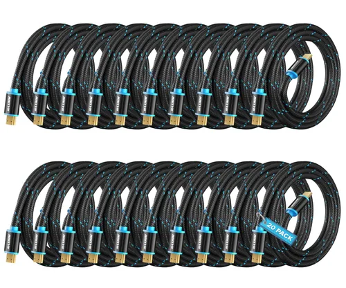 Miniatura 9 de Cable HDMI 4K Ultra HD de 1 pie (paquete de 100) Cable HDMI 2.0 trenzado de nailon, alta velocidad 18Gbps 4K60Hz HDR, 3D, 2160p, 1080p, HDCP 2.2