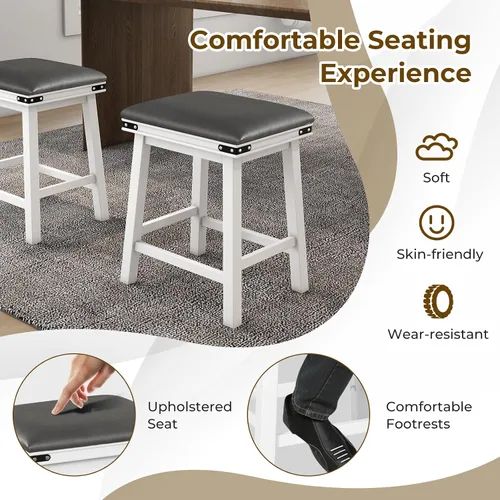 Miniatura 5 de Giantex Juego de 2 taburetes de bar de 24 pulgadas de altura de mostrador, taburetes de bar de madera sintética de granja con asiento acolchado
