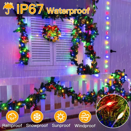 Miniatura 4 de Ollny Luces de Navidad para exteriores, 600 LED de 197 pies, luces multicolor para árbol de Navidad IP67, luces de hadas enchufables con control