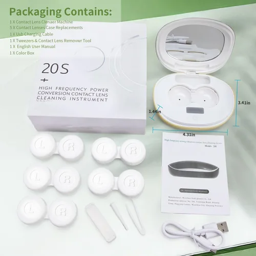 Miniatura 8 de Limpiador de lentes de contacto, máquina de limpieza ultrasónica portátil de lentes de contacto con cargador USB, pantalla de temporizador LED y kit