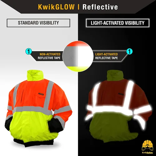 Miniatura 3 de KwikSafety Chaquetas reflectantes Bombarderos de trabajo de alta visibilidad aislados para hombre Amarillo, Naranja, Multicolor 6. Bolsillo