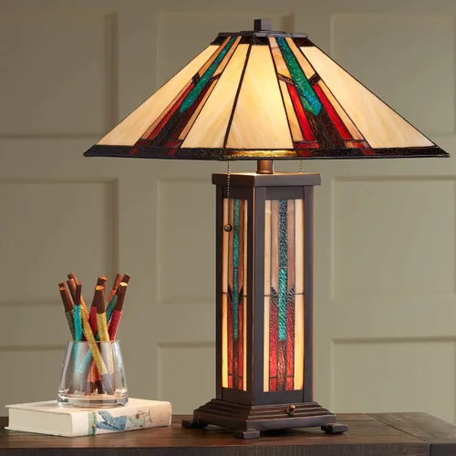 Miniatura 3 de Robert Louis Tiffany Ranier Mission - Lámpara de mesa estilo Tiffany de 3 vías con atenuador de mesa y luz nocturna de 25 pulgadas, pantalla