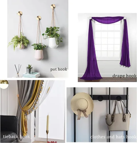 Miniatura 4 de BEL AVENIR Paquete de 2 soportes de metal redondos de metal para cortinas de medallón, ganchos de pared, estilo moderno y simple, decoración
