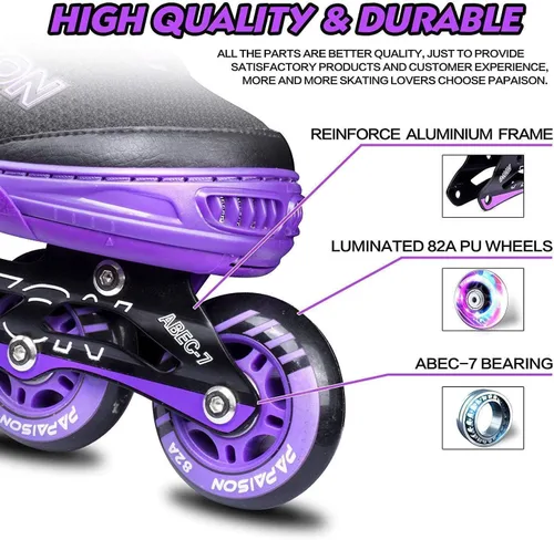 Miniatura 5 de PAPAISON Patines en línea ajustables para niños y adultos con ruedas completamente iluminadas, patines de ruedas para exteriores para niñas y niños
