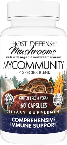 Host Defense MyCommunity Cápsulas - Suplemento de hongos de mezcla de 17 especies para apoyo inmunológico - Ayuda herbaria con melena de león,