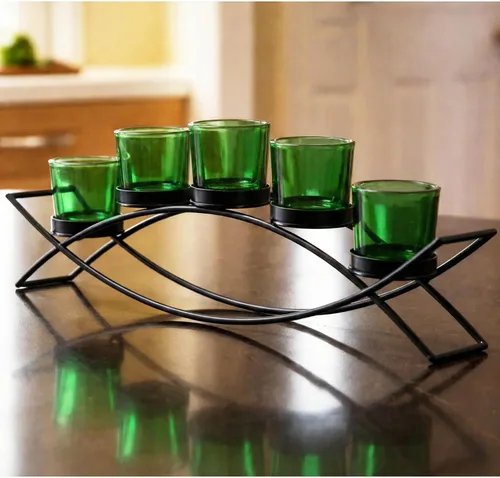 Miniatura 9 de Seraphic - Porta velas arqueado de hierro para decoración de centro de mesa con portavelas largo para bodas, patio, cocina, comedor y mesas de café