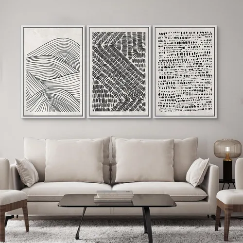 Miniatura 569 de SIGNWIN Lienzo enmarcado para pared, arte con pinceladas de flujo neutro en tonos beige abstractos, ilustraciones, arte moderno, decorativo