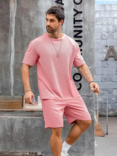 Miniatura 7 de Babioboa Conjunto de camiseta y pantalones cortos de manga corta para hombre, 2 bolsillos, de gran tamaño, de dos piezas, casual, uso diario