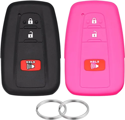 Funda para llavero para Toyota Corolla Hatchback RAV4 XLE Prius de 3 botones 2019-2022, color rosa negro Negro Rosado