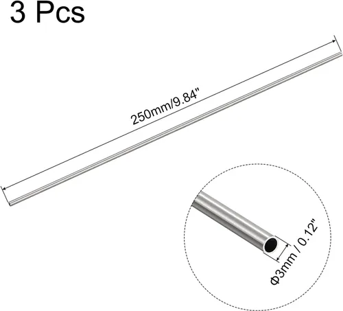 Miniatura 2 de uxcell Tubo capilar de acero inoxidable 304, OD 3 mm x 0,3 mm de grosor de pared, longitud de 250 mm, tubo metálico para maquinaria industrial, 3