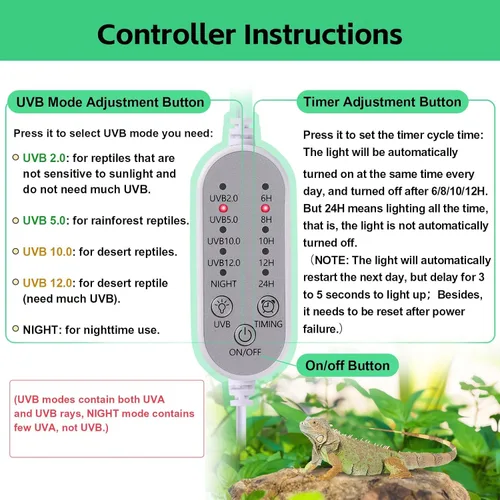 Miniatura 4 de Luz UVB para reptiles, accesorio de luz UVA UVB para reptiles con temporizador, bombilla LED UVB para dragón barbudo, gecko, tortuga, camaleón