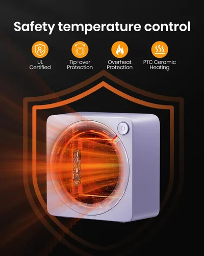 Miniatura 6 de Gaiatop Mini calentador de espacio, ligero PTC de cerámica de calentamiento rápido, 500 W, eficiencia energética para uso en interiores, Morado