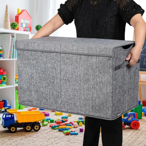 Miniatura 6 de YOLOXO Baúl de juguetes, contenedores de almacenamiento plegables resistentes con tapas, cajas organizadoras de almacenamiento de juguetes extra