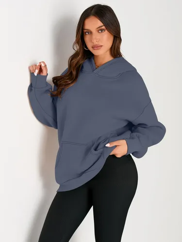 Miniatura 2 de EFAN Sudaderas de manga larga con capucha para mujer, holgadas, con forro de polar, con bolsillos, para invierno y otoño, estilo Y2K de los 2000