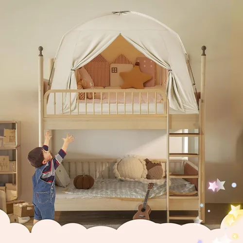Miniatura 2 de Tiendas de cama para niños y adultos, portátil, 100% transpirable y 85% opaca, tienda de juegos y sueños para niños pequeños, 3 puertas gran espacio