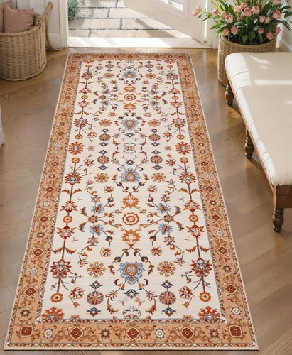 Miniatura 167 de Tangsoo Alfombra lavable para pasillo, antideslizante, 2 x 6 pies, estilo bohemio, floral, vintage, para entrada, suelo suave, para cocina, baño
