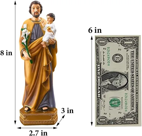 Miniatura 2 de QIANLING Estatua religiosa de resina de San José con niño, figuras católicas de San José de 8 pulgadas, regalos religiosos pintados a mano
