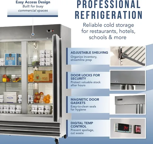 Miniatura 5 de PEAKCOLD by Iron Mountain - Alcance comercial de 2 puertas en refrigerador de acero inoxidable, interior blanco; 47 pies cúbicos, 54 pulgadas