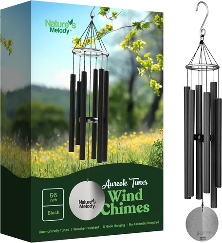 Miniatura 18 de Nature's Melody Aureole Tunes Wind Chimes – Campanilla de viento para exteriores con 6 tubos afinados a escala pentatónica de Do, aluminio 100% Oro