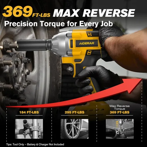 Miniatura 5 de Llave de impacto inalámbrica para batería DeWalt, 500 Nm (369 pies-libras) pistola de impacto sin escobillas de 1/2 pulgada y 1/4 pulgadas