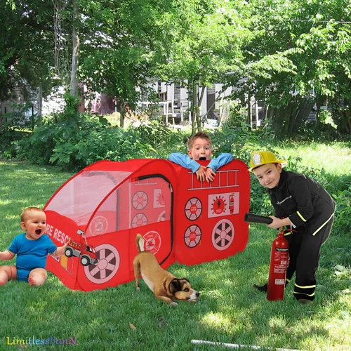 Miniatura 3 de Camión de bomberos Pop Up Tienda y luces para niños, casa de juego de camiones de bomberos para niños