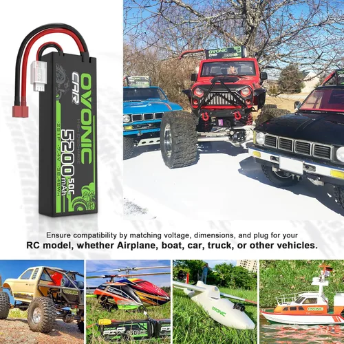 Miniatura 5 de OVONIC 2s Lipo Battery - Batería Lipo de 5200 mAh 7.4 V con conector en T estilo Dean para automóviles, camiones, barcos, vehículos (2 paquetes)