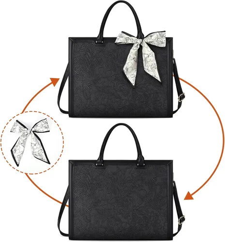 Miniatura 7 de Bolso para laptop de 15.6 pulgadas para mujer; bolsa tote de cuero impermeable para negocios, maletín ligero de oficina, gran capacidad, bolso