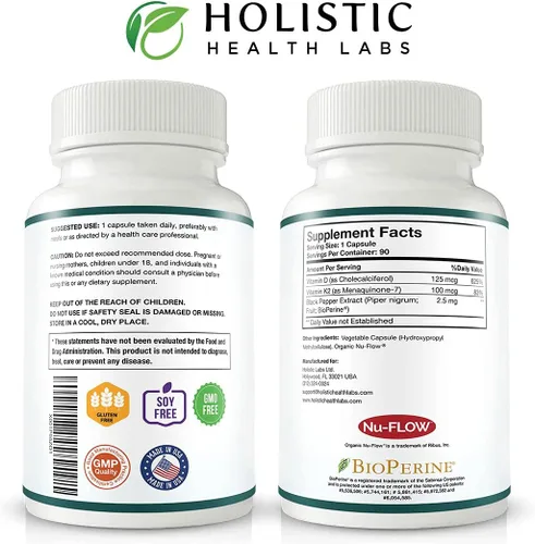Miniatura 3 de Vitamina K2 + D3 de absorción máxima (5000UI), 90 cápsulas vegetales de MK-7 (Menaquinona-7) y colecalciferol (con BioPerina) Suministro de 3 meses