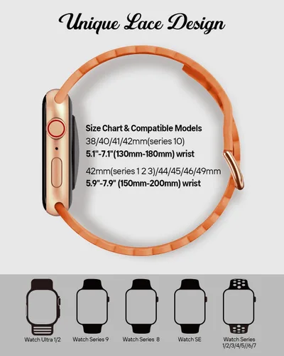 Miniatura 3 de Sunnywoo - Correa deportiva de encaje de silicona compatible con Apple Watch de 38, 40, 41, 42, 44, 45, 46 y 49 mm, correa de muñeca suave