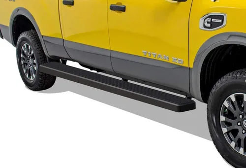 Miniatura 18 de APS Estribos de rueda a rueda con recubrimiento en polvo negro de 5 pulgadas, escalones laterales compatibles con Nissan Titan 2004-2025 Crew Cab