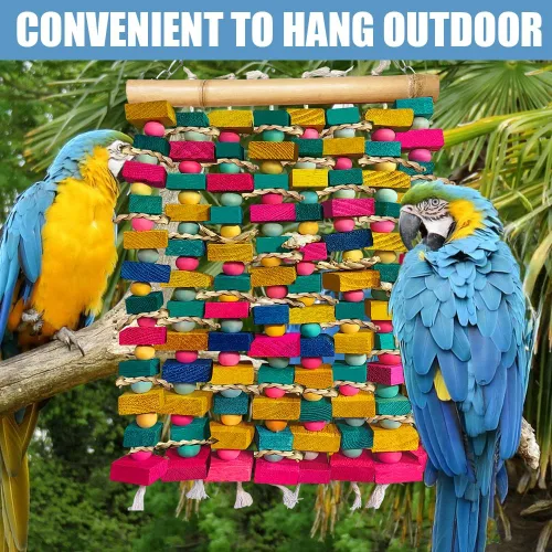 Miniatura 6 de Juguetes de pájaros extra grandes para guacamayos, bloques de madera multicolor juguete para masticar pájaros, jaula de loro, juguete de mordida
