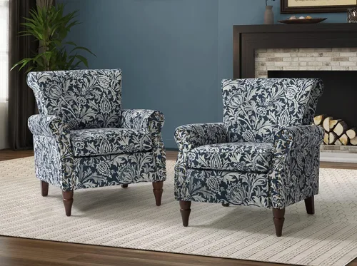 Miniatura 19 de HULALA HOME Silla moderna con respaldo de alas con patas de madera y cojín extraíble, cómodo sillón tapizado con ribete de cabeza de clavo, sofá