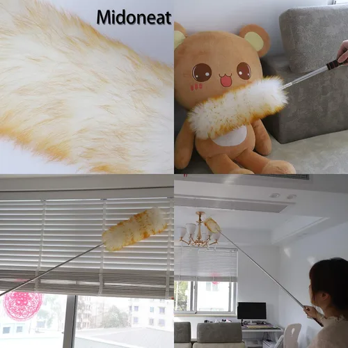 Miniatura 5 de Midoneat Plumero de lana de cordero con cabezal de microfibra extra flexible, largo alcance/plumero extensible de hasta 86 pulgadas para limpiar