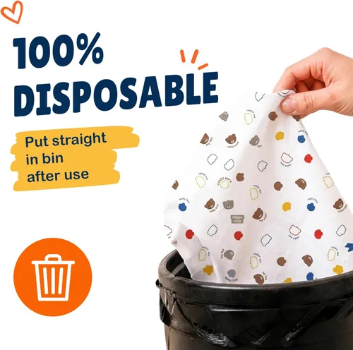 Miniatura 8 de Eli with Love Disposable Bibs Individually Wrapped Bib with Crumb Catcher - Waterproof Baby Bibs For Feeding Happy Bear - Manga larga