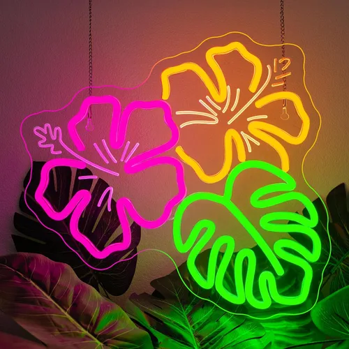 Miniatura 14 de Letrero de Neón de 3 Flores, Luces LED de Neón de Flores, Blanco Frío Cálido Amarillo, Acrílico de Montaje en Pared LED Bohemio Señalización