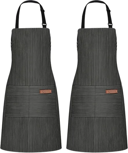 Paquete de 2 delantales de cocina ajustables para mujeres y hombres con 2 bolsillos, delantales con peto de mezcla de algodón y poliéster para