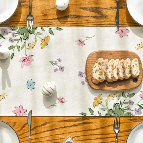 Miniatura 7 de Artoid Mode Camino de mesa de Pascua con huevos cruzados de oveja, flores silvestres de primavera de temporada, decoración de mesa de comedor