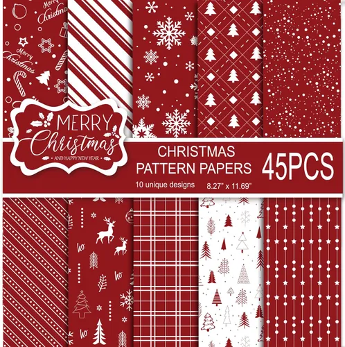 Miniatura 9 de MIAHART Juego de 45 hojas de papel con patrón de Feliz Navidad, 10 diseños, papel decorativo festivo para manualidades de doble cara para hacer