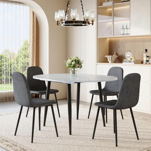 Miniatura 18 de Juego de mesa de comedor extensible de 42 a 54 pulgadas para 4, juego de mesa de comedor ovalada redonda para 4, mesa de cocina blanca con sillas 2º