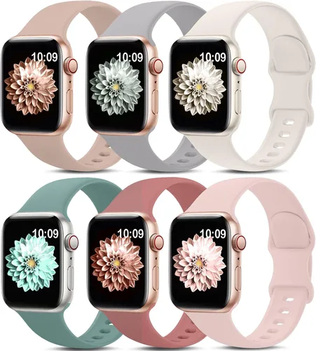 Miniatura 25 de Paquete de 6 bandas deportivas compatibles con Apple Watch de 38mm 40mm 41mm 42mm 44mm 45mm 49mm 46mm, correa impermeable de silicona para iWatch