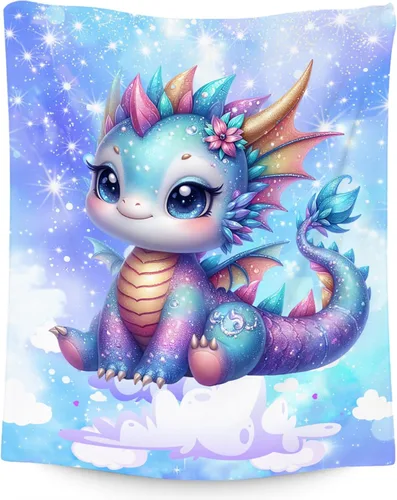 Miniatura 8 de Manta de dinosaurio para niñas, bonita manta para niños, manta de forro polar cómoda de franela para sofá, 40 x 50 pulgadas Azul