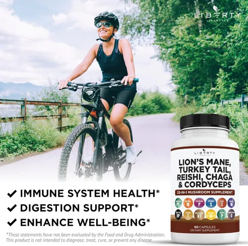 Miniatura 7 de Liberty Lifestyle Suplemento de Hongo Melena de León con Cola de Turquía, Reishi, Cordyceps, Chaga y Raíz de Malvavisco - Pack de 3