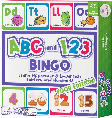 Party Hearty Juego de mesa de bingo del alfabeto y número, ABC y 123 para niños de jardín de infantes y preescolares que aprenden a leer, 2 Edición
