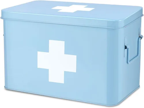 Miniatura 19 de Flexzion - Caja para medicamentos del hogar, botiquín de farmacia, 33 x 21 x 19 cm, caja de almacenamiento de metal para medicamentos de emergencia